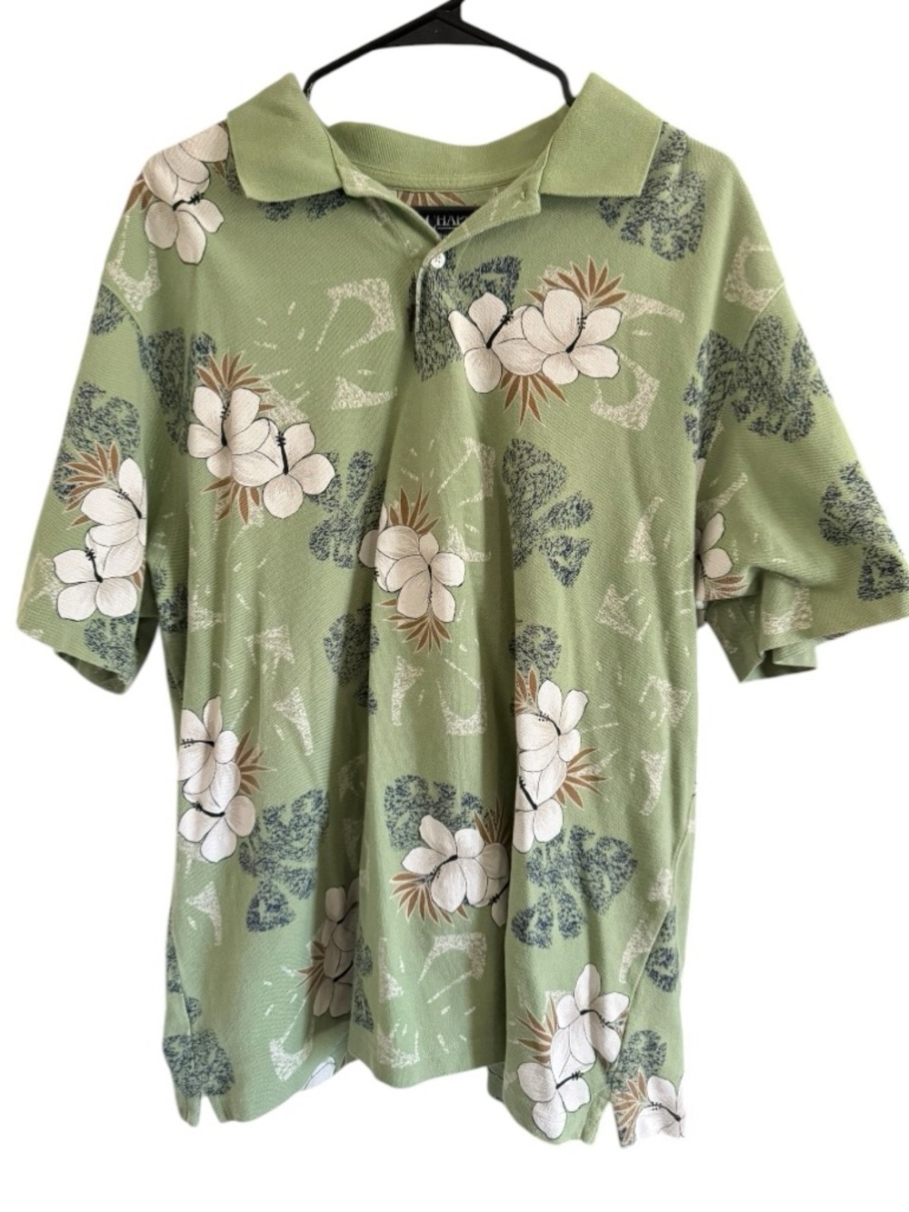 Vintage 90s Eclectic Chaps Ralph Lauren Light Green Hawaiian Polo Shirt Size XXL